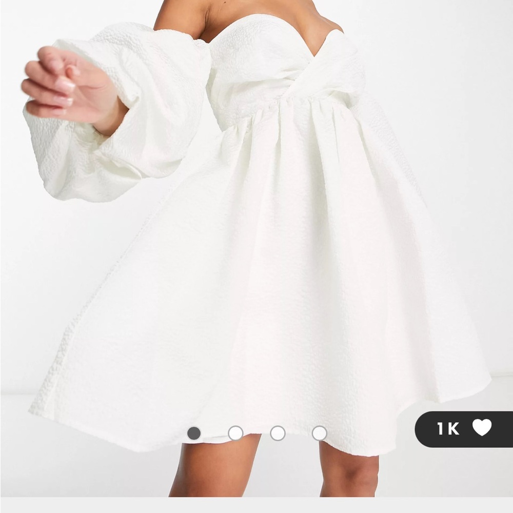 ASOS EDITION off shoulder textured mini dress. White